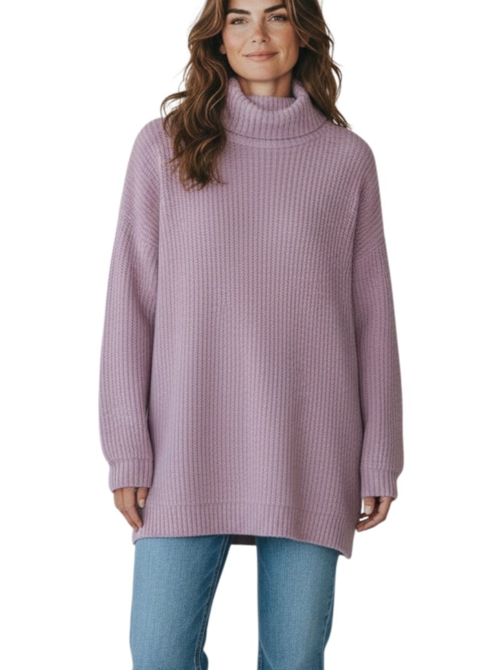 Oversized Lavender Turtleneck Sweater - Women's Cozy Knit